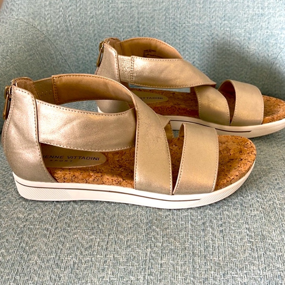 Adrienne Vittadini Sport gold leather sandals